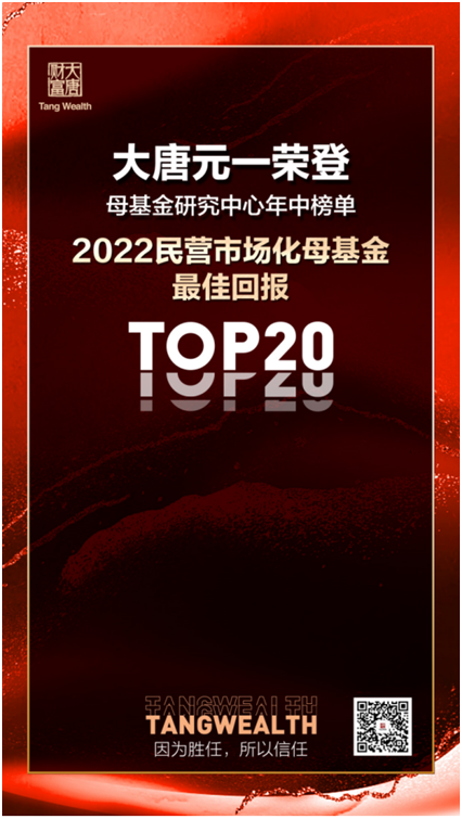 大唐元一榮登“2022民營市場化母基金最佳回報TOP20”榜單