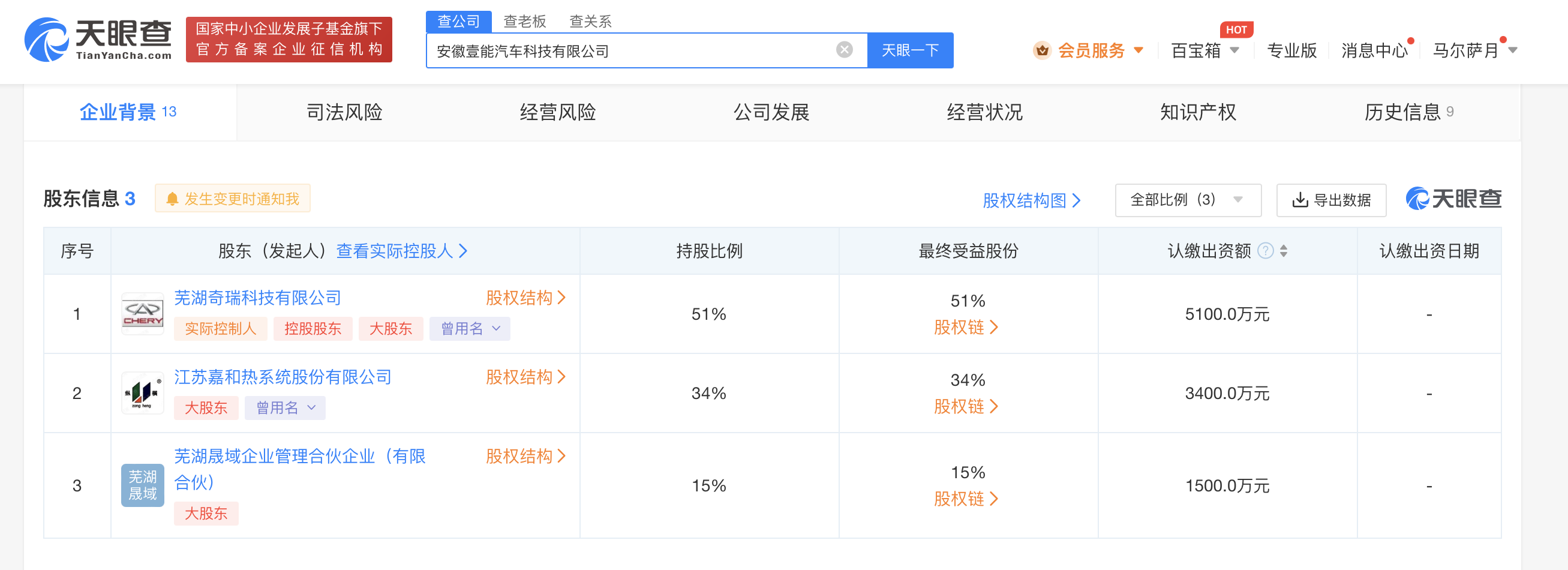 奇瑞等在安徽成立壹能汽車科技公司