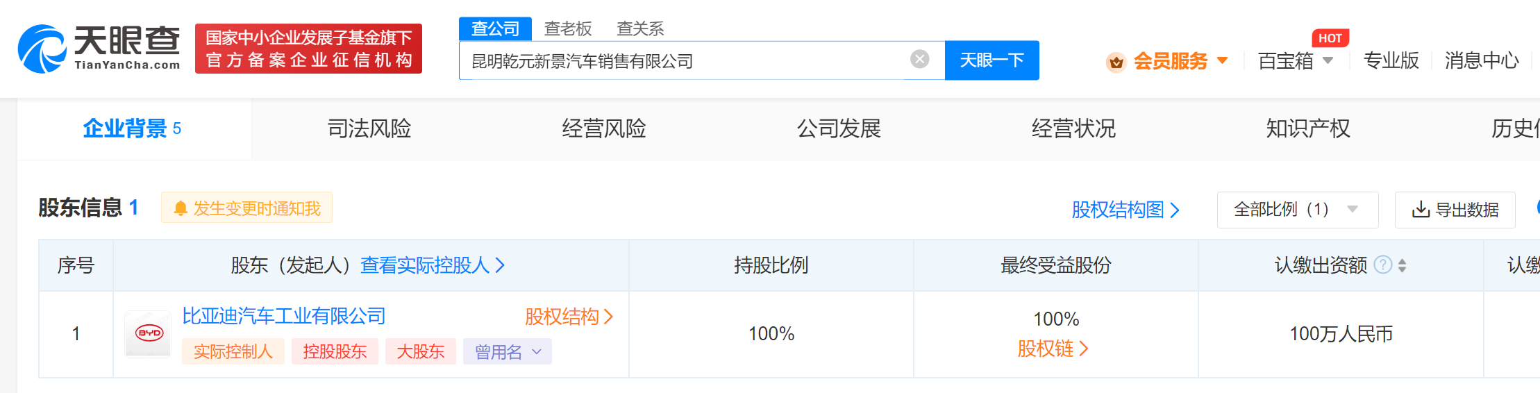 比亞迪在昆明成立汽車銷售新公司